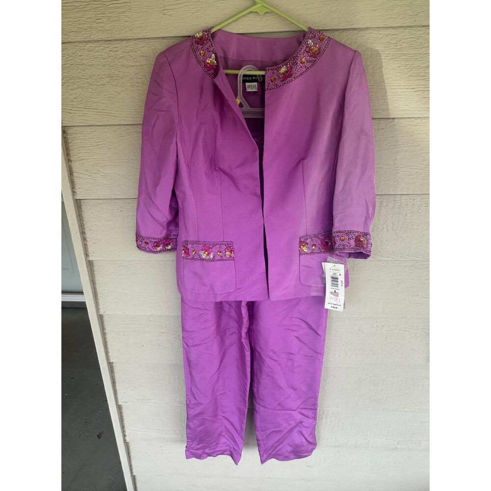 Bianca Nygård Urban Gypsy 100% Silk Pant Suit Set Beaded Mulberry Purple Y2K NWT